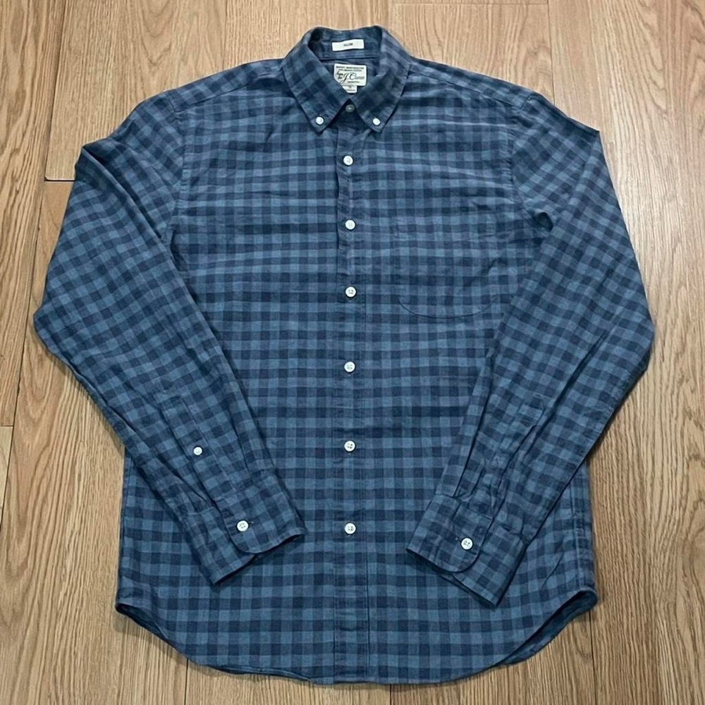 J.Crew Men’s Small Long Sleeve Button Down Shirt Blue Plaid Slim Stretch Preppy